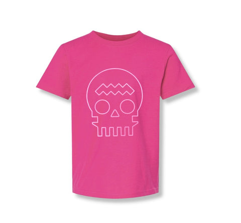 Pink ZⓈONAMACO unisex t-shirt with white skull 